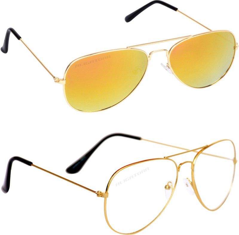 Mirrored, Riding Glasses Aviator Sunglasses (40)  (For Boys & Girls, Clear, Black)