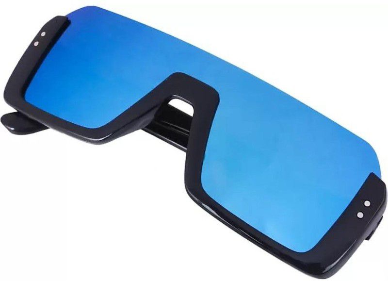 UV Protection, Polarized, Mirrored, Toughened Glass Lens, Gradient Rectangular, Retro Square Sunglasses (Free Size)  (For Men & Women, Blue)