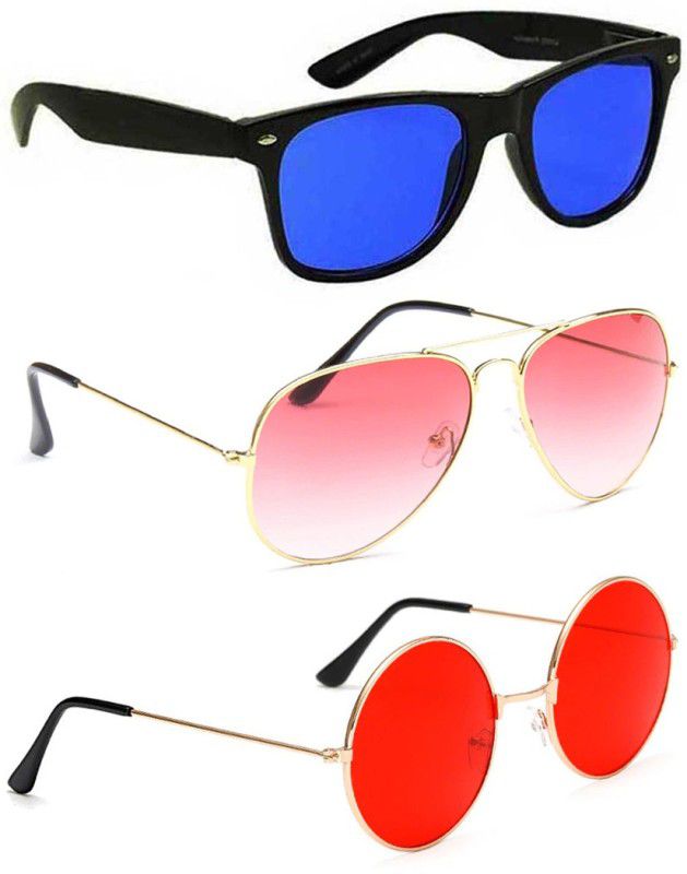 Aviator, Wayfarer, Round Sunglasses  (For Men & Women, Blue, Pink, Red)