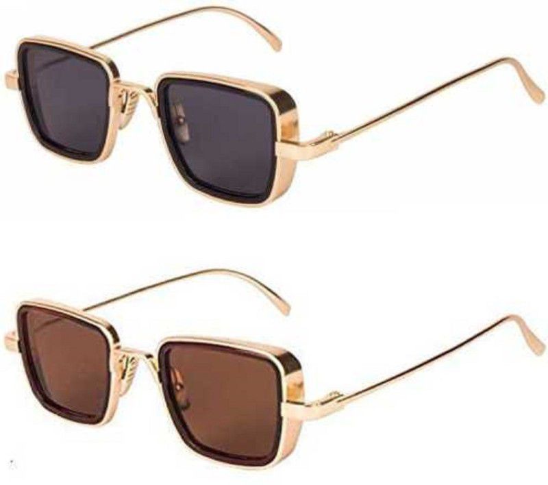 UV Protection, Polarized, Gradient, Mirrored Retro Square Sunglasses (55)  (For Men & Women, Black, Brown)