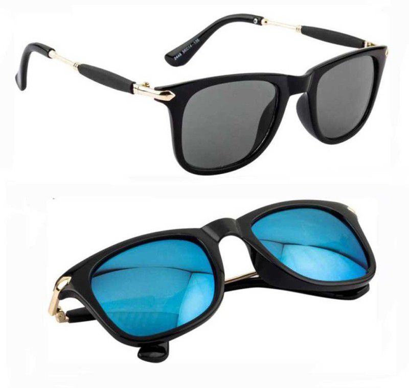 UV Protection Wayfarer Sunglasses (53)  (For Men & Women, Black, Blue)