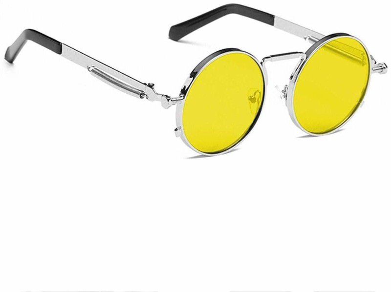 UV Protection Round Sunglasses (Free Size)  (For Men & Women, Yellow, Silver)