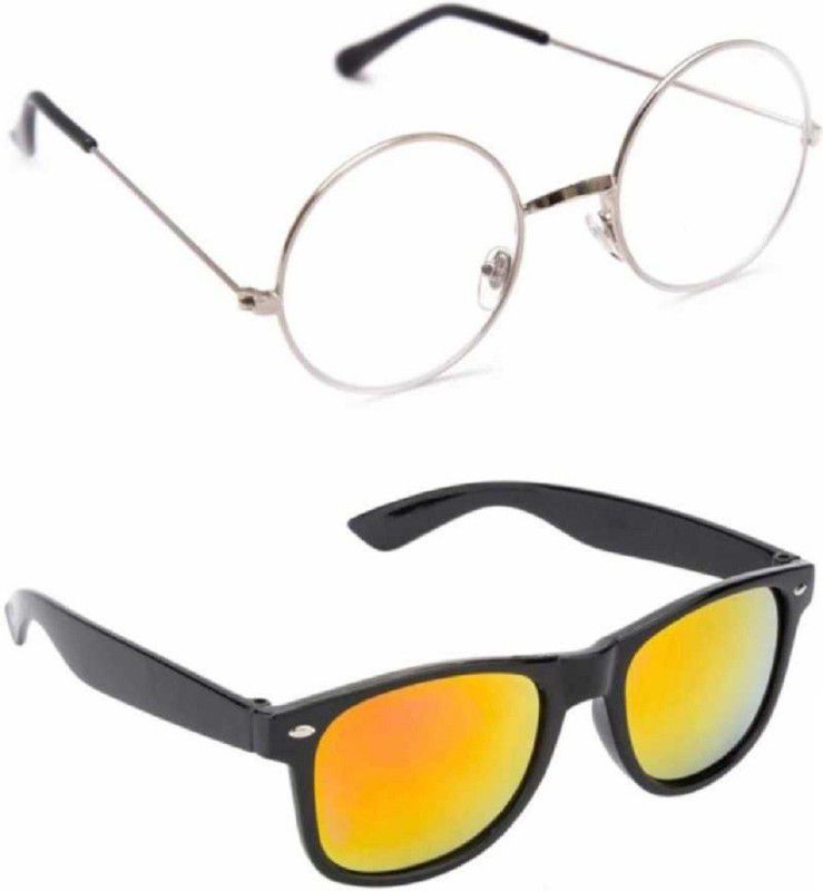 UV Protection, Polarized, Gradient, Mirrored Wayfarer, Round Sunglasses (55)  (For Men & Women, Clear, Orange)