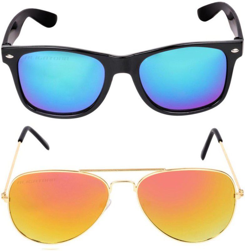 UV Protection, Mirrored Wayfarer, Aviator Sunglasses (45)  (For Men & Women, Blue, Yellow)