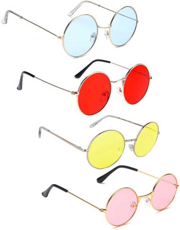 UV Protection Round Sunglasses (Free Size)  (For Men & Women, Yellow, Red, Blue, Pink)