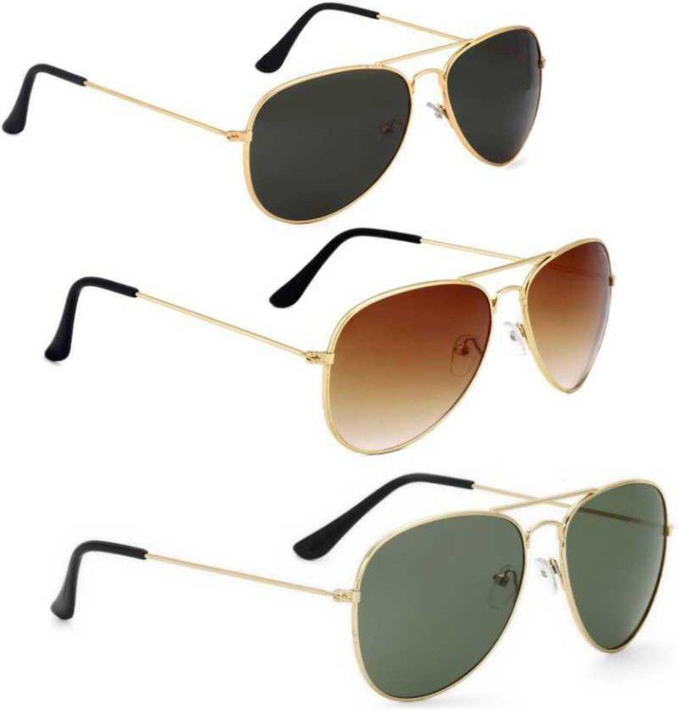 Aviator Sunglasses  (For Men & Women, Brown, Green, Black)