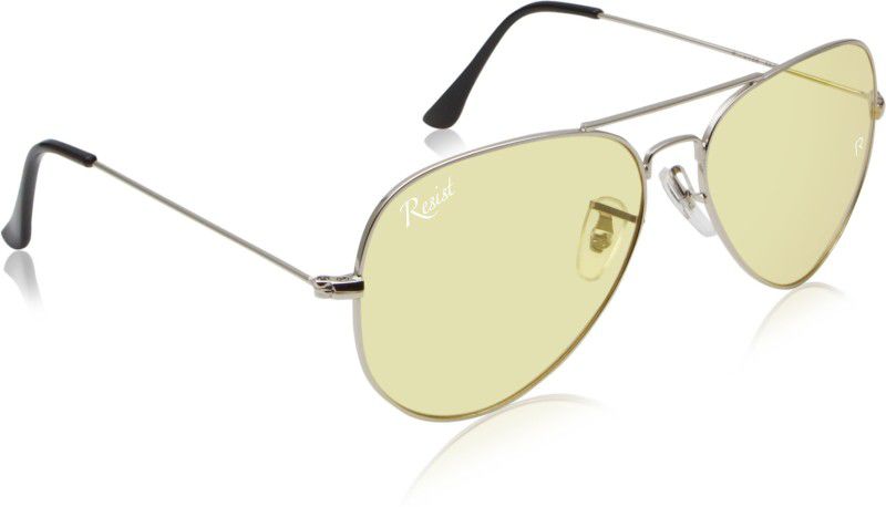 UV Protection, Toughened Glass Lens, Riding Glasses Aviator Sunglasses (58)  (For Men & Women, Silver, Yellow)