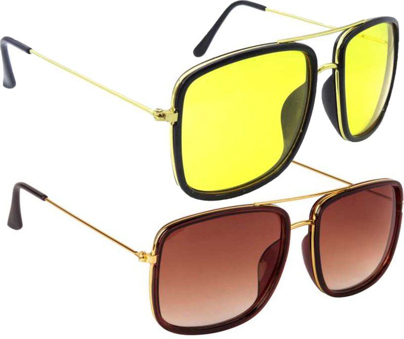 UV Protection Rectangular, Over-sized Sunglasses (Free Size)  (For Men & Women, Yellow, Brown)