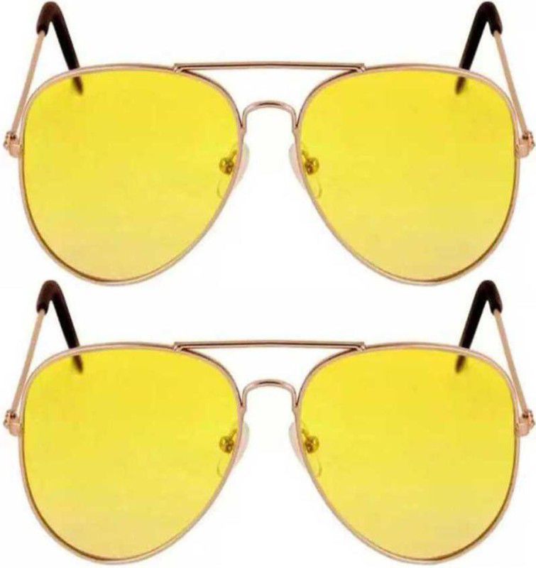 Riding Glasses Aviator Sunglasses (15)  (For Men & Women, Yellow)