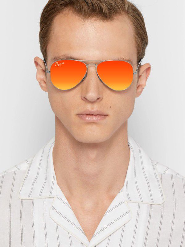 Toughened Glass Lens Aviator Sunglasses (Free Size)  (For Men & Women, Orange)