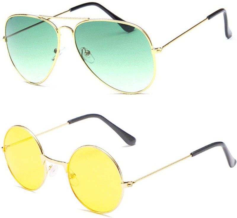 UV Protection Aviator, Round Sunglasses (53)  (For Men & Women, Green, Yellow)