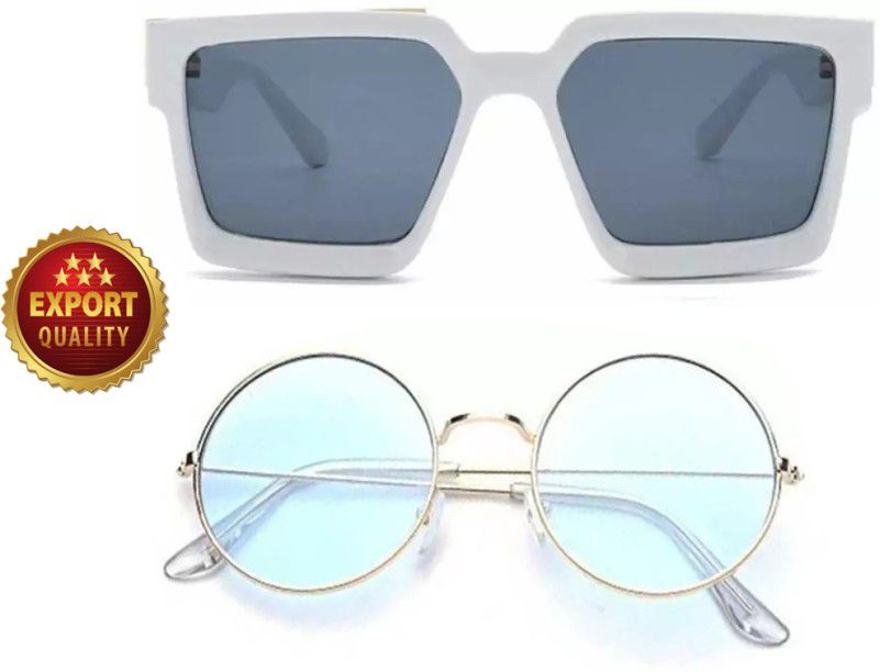 Round, Rectangular Sunglasses  (For Men & Women, Black, Blue)