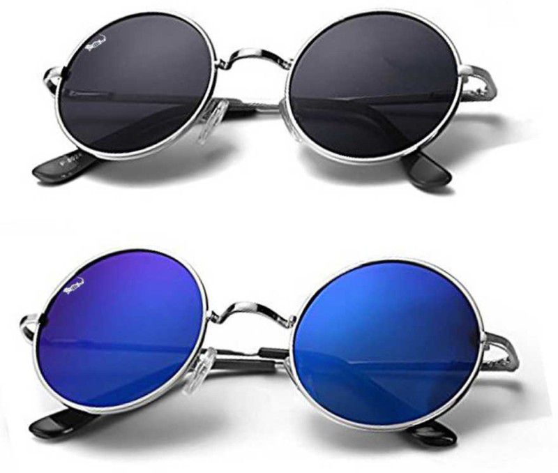 UV Protection Round Sunglasses (53)  (For Men & Women, Black, Blue)