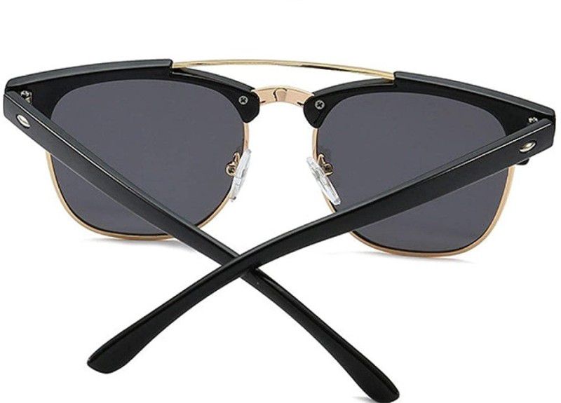 Polarized, UV Protection, Toughened Glass Lens Clubmaster Sunglasses (58)  (For Men & Women, Black)