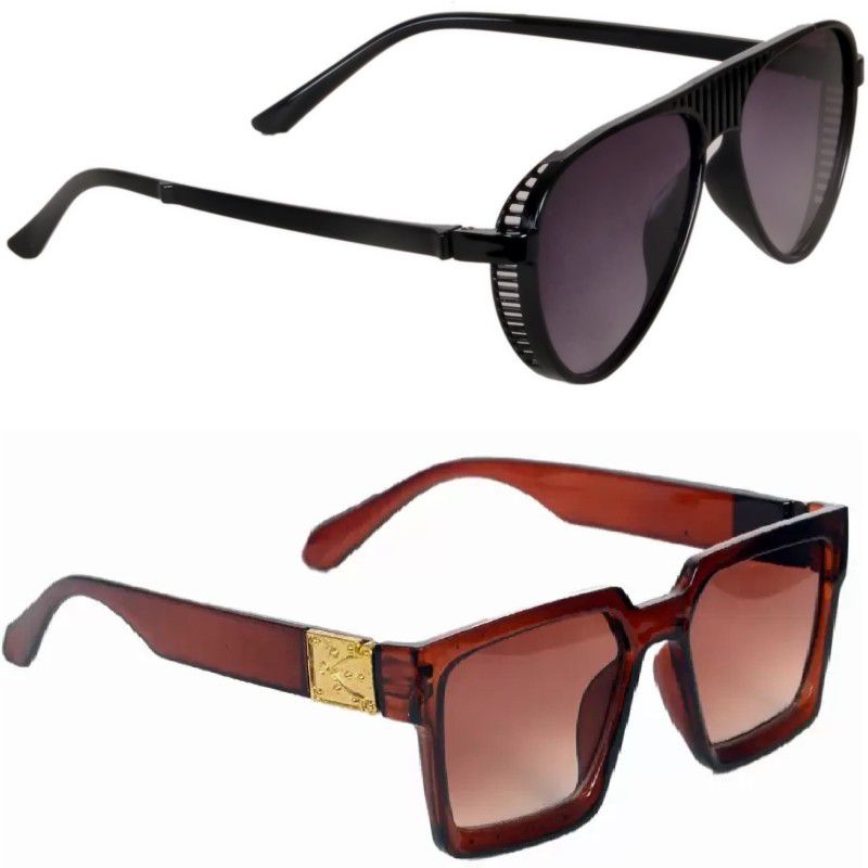 Aviator, Retro Square Sunglasses  (For Men & Women, Grey, Brown)