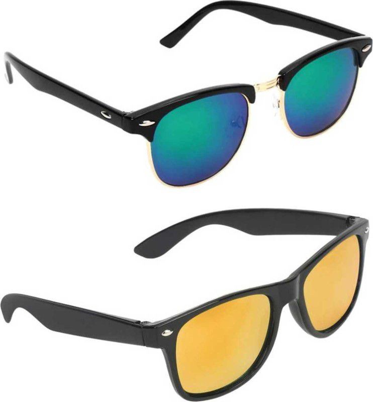 UV Protection Wayfarer, Clubmaster Sunglasses (Free Size)  (For Men & Women, Yellow, Blue)