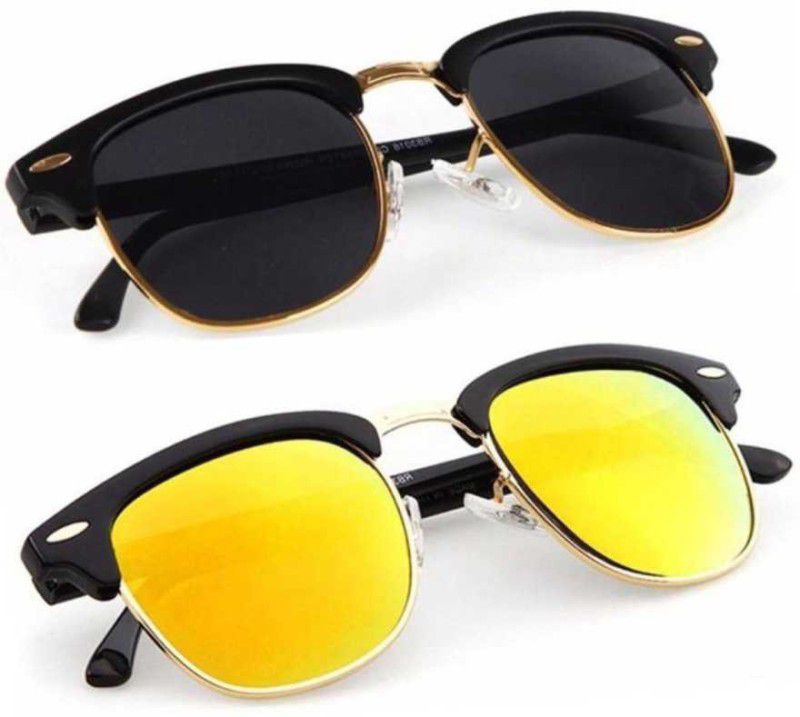 UV Protection, Night Vision Retro Square Sunglasses (Free Size)  (For Men & Women, Black, Yellow)