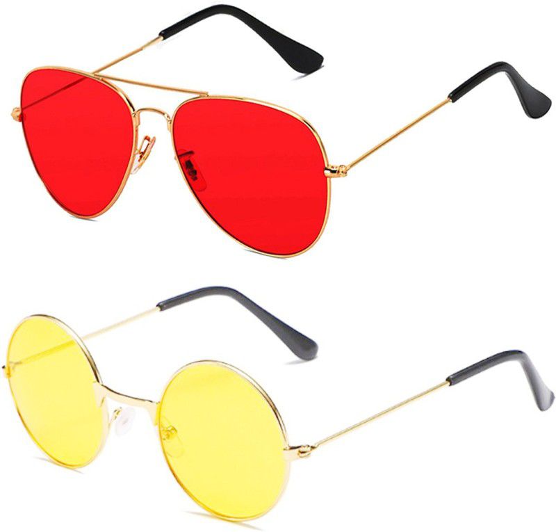 UV Protection Aviator Sunglasses (56)  (For Men & Women, Red, Yellow)