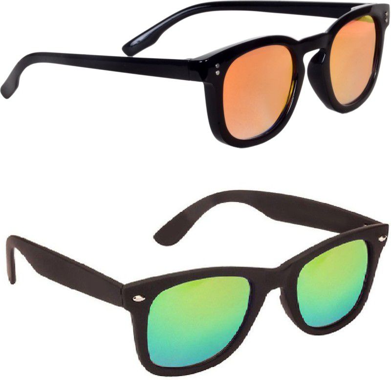 Retro Square, Wayfarer Sunglasses  (For Men & Women, Orange, Green)