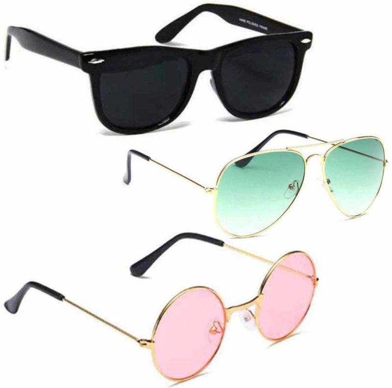 Wayfarer, Aviator, Round Sunglasses  (For Men & Women, Blue, Black, Green)