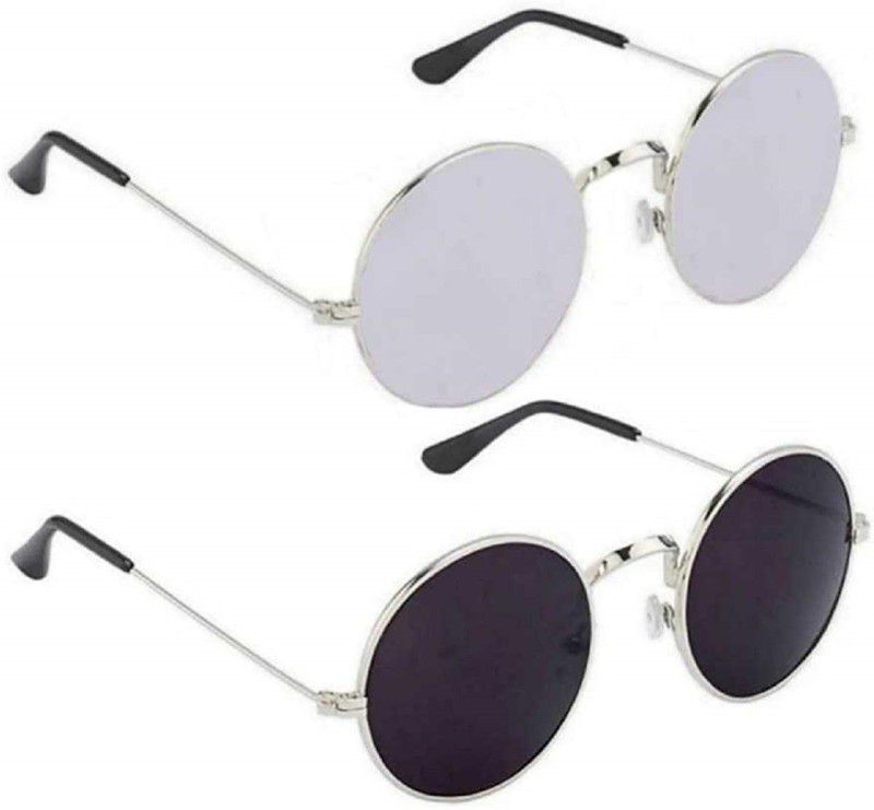 UV Protection, Mirrored Round Sunglasses (48)  (For Men & Women, Black, Grey)