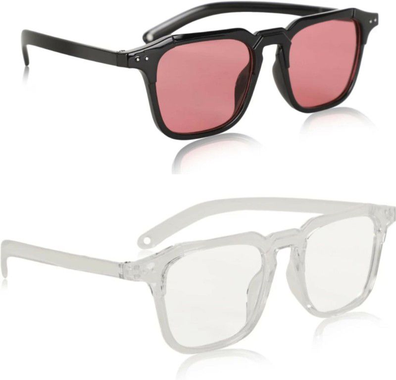 Retro Square Sunglasses  (For Men & Women, Pink, Clear)