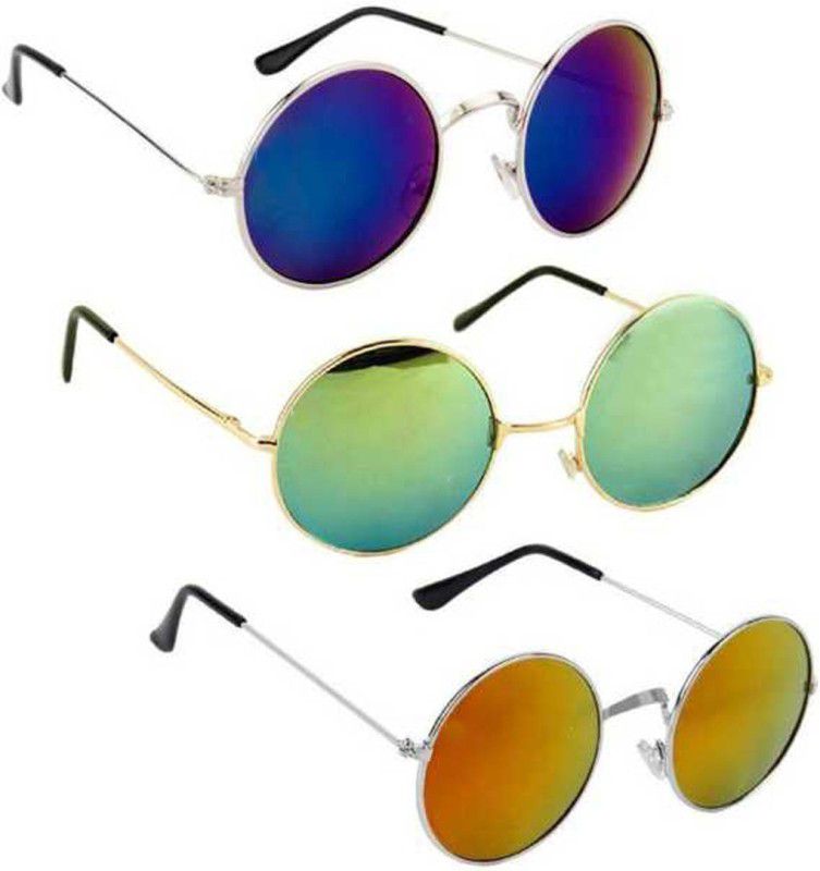 UV Protection Round Sunglasses (53)  (For Men & Women, Blue, Green, Yellow)