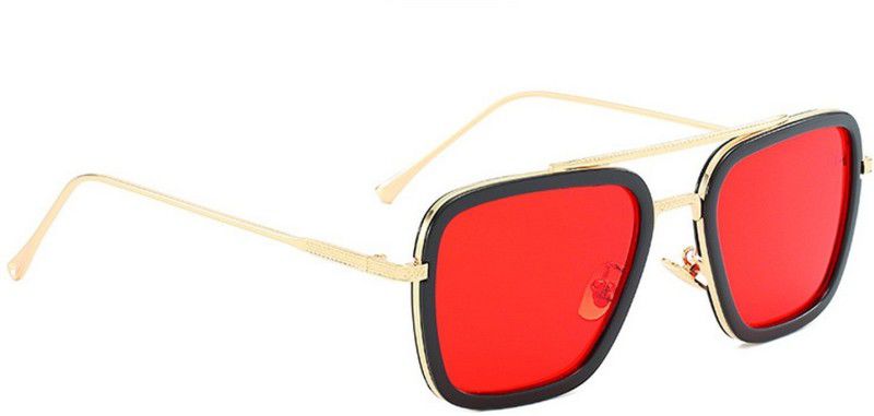 UV Protection Retro Square Sunglasses (55)  (For Men & Women, Golden, Red)