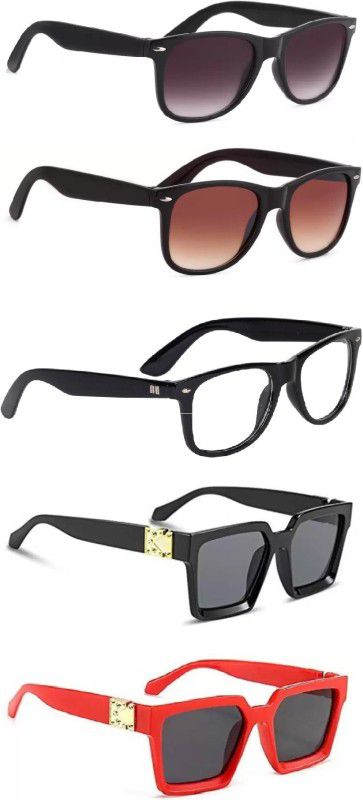 Wayfarer, Retro Square Sunglasses  (For Men & Women, Black, Brown, Clear)