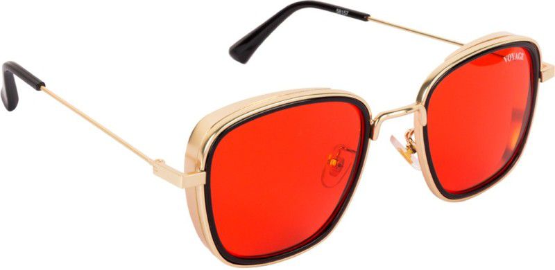 UV Protection, Mirrored Retro Square Sunglasses (58)  (For Men & Women, Red, Golden)