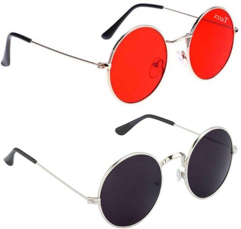 UV Protection Round Sunglasses (55)  (For Men & Women, Red, Black)