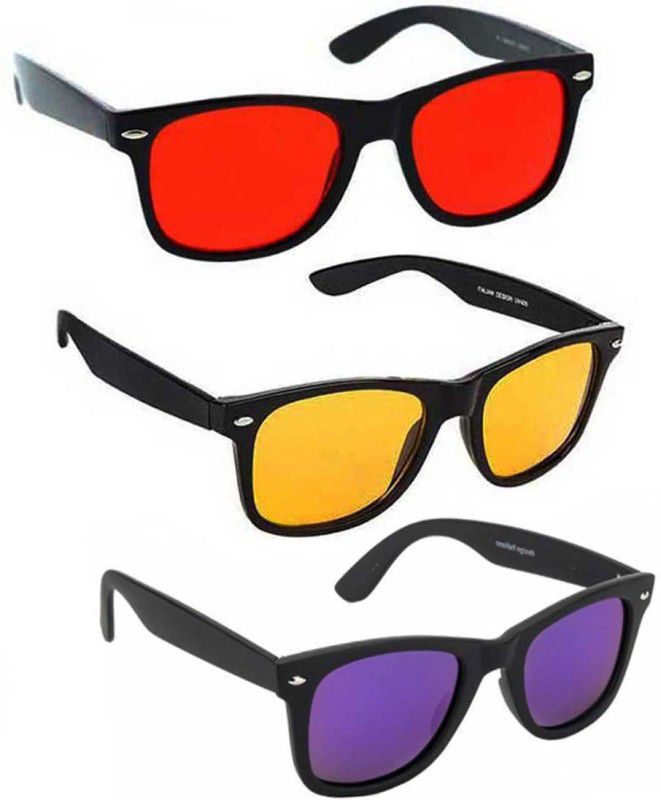UV Protection, Night Vision Wayfarer Sunglasses (53)  (For Men & Women, Red, Yellow, Violet)