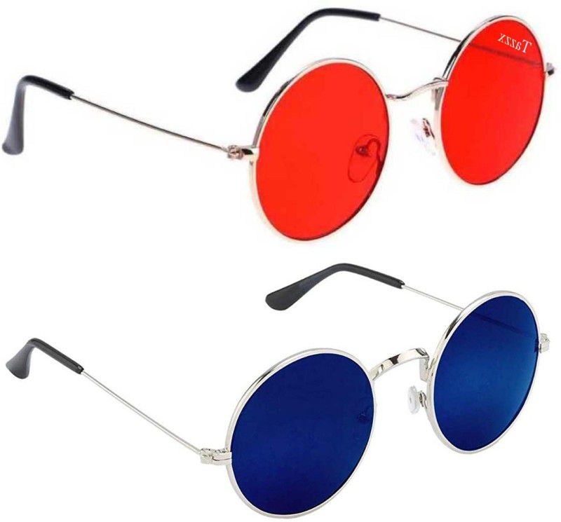 UV Protection Round Sunglasses (55)  (For Men & Women, Red, Blue)