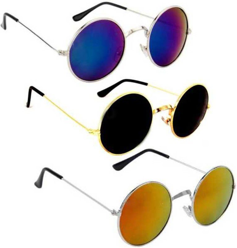UV Protection Round Sunglasses (53)  (For Men & Women, Blue, Black, Yellow)
