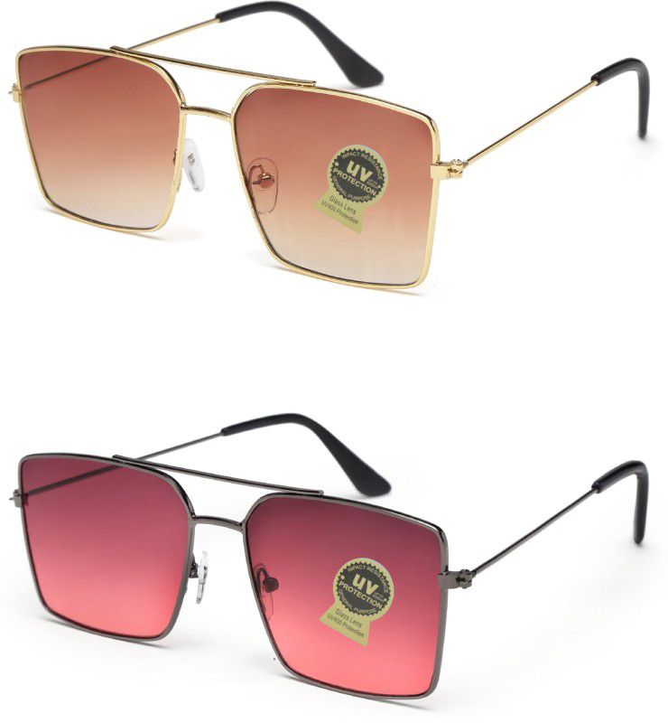 UV Protection Rectangular Sunglasses (55)  (For Men & Women, Brown, Red)