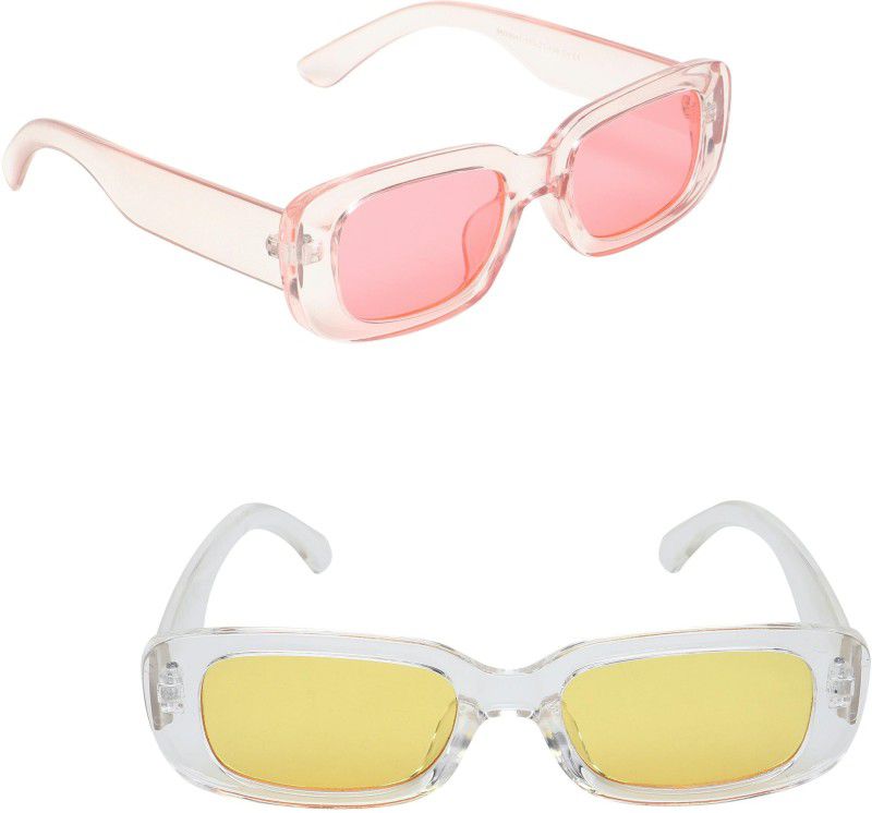 Night Vision, UV Protection Retro Square Sunglasses (42)  (For Men & Women, Pink, Yellow)