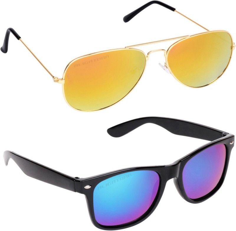 UV Protection Aviator, Rectangular Sunglasses (44)  (For Boys & Girls, Yellow, Blue)