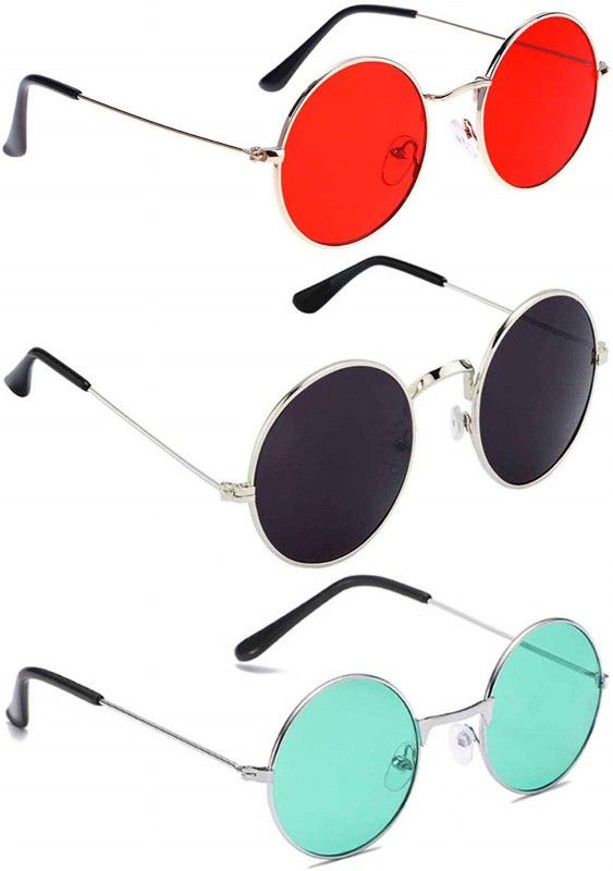 UV Protection, Mirrored Round Sunglasses (48)  (For Men & Women, Red, Black, Green)