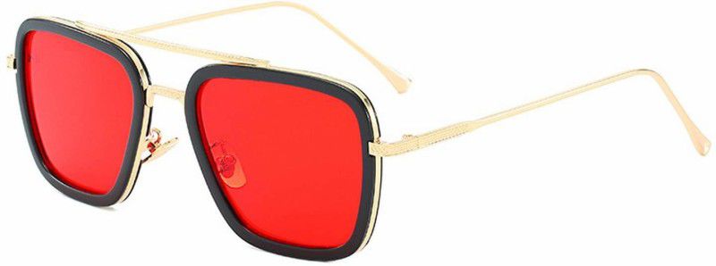 UV Protection Retro Square Sunglasses (Free Size)  (For Men, Red)