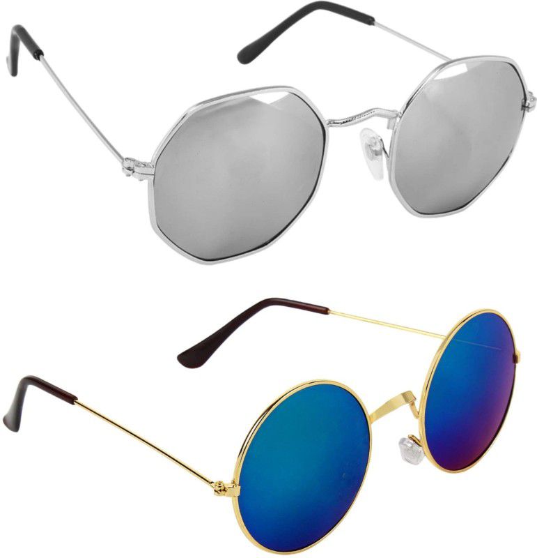 Round Sunglasses  (For Men & Women, Silver, Blue)