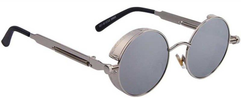Polarized, Mirrored, UV Protection Round Sunglasses (55)  (For Men, Silver)
