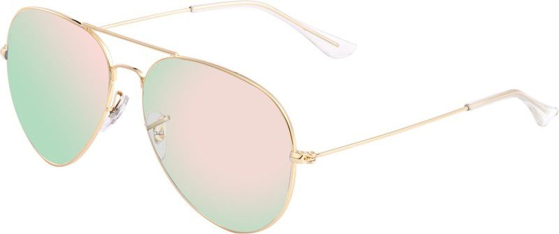 UV Protection, Polarized, Mirrored, Gradient, Night Vision, Riding Glasses Aviator Sunglasses (Free Size)  (For Men & Women, Green, Pink)