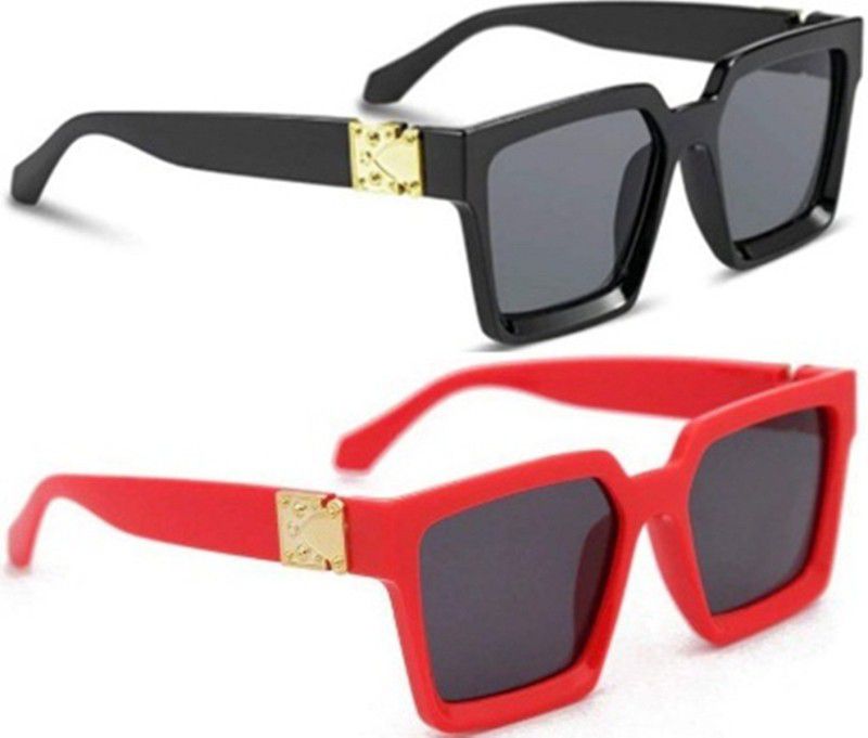Polarized, UV Protection Retro Square Sunglasses (50)  (For Men & Women, Black, Red)