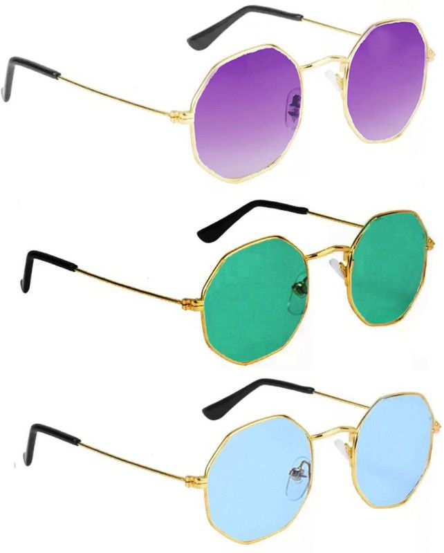 Aviator Sunglasses  (For Men & Women, Violet, Green, Blue)