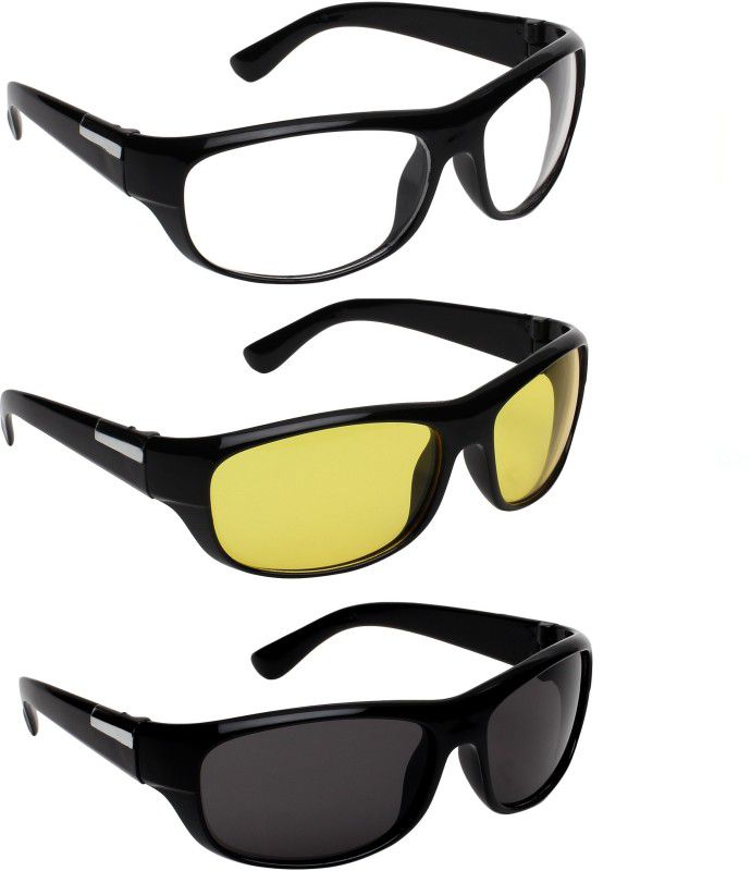 Night Vision Sports Sunglasses (Free Size)  (For Men & Women, Clear, Yellow, Black)