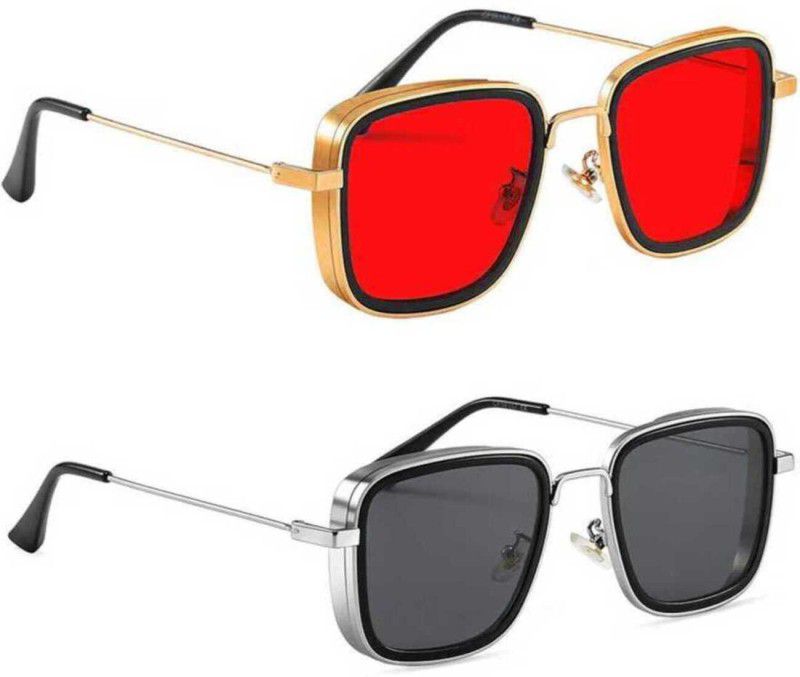 UV Protection Retro Square Sunglasses (Free Size)  (For Men & Women, Red, Black)