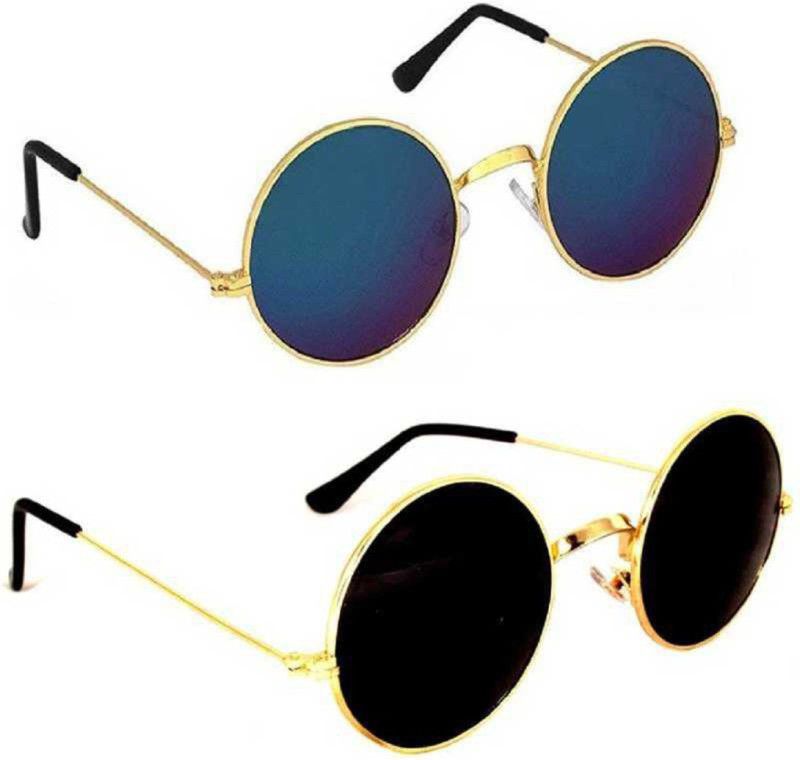UV Protection Round Sunglasses (Free Size)  (For Men & Women, Blue, Black)