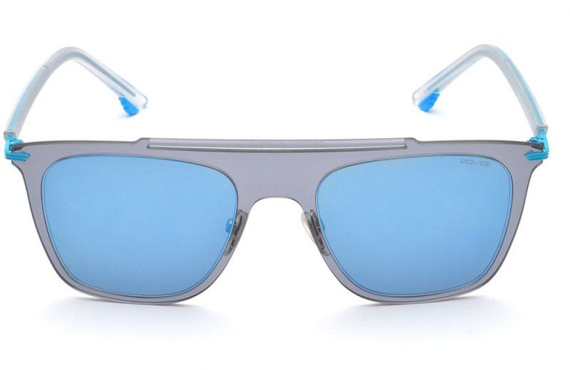 Mirrored Rectangular Sunglasses (52)  (For Men, Blue)