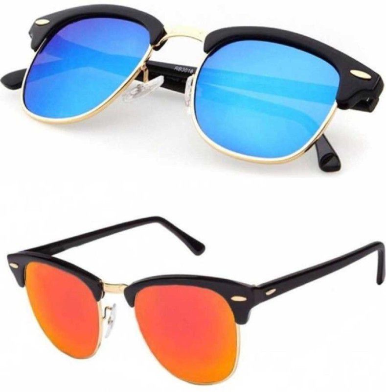 Polarized, UV Protection Clubmaster Sunglasses (Free Size)  (For Men & Women, Yellow, Blue)