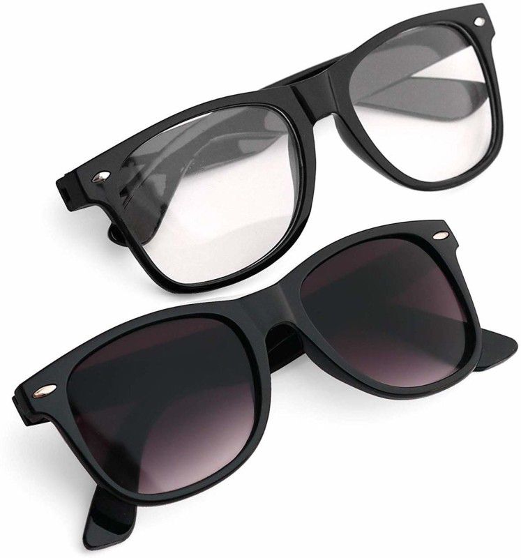 UV Protection, Polarized, Mirrored Wayfarer, Wayfarer Sunglasses (Free Size)  (For Men & Women, Black, Clear)